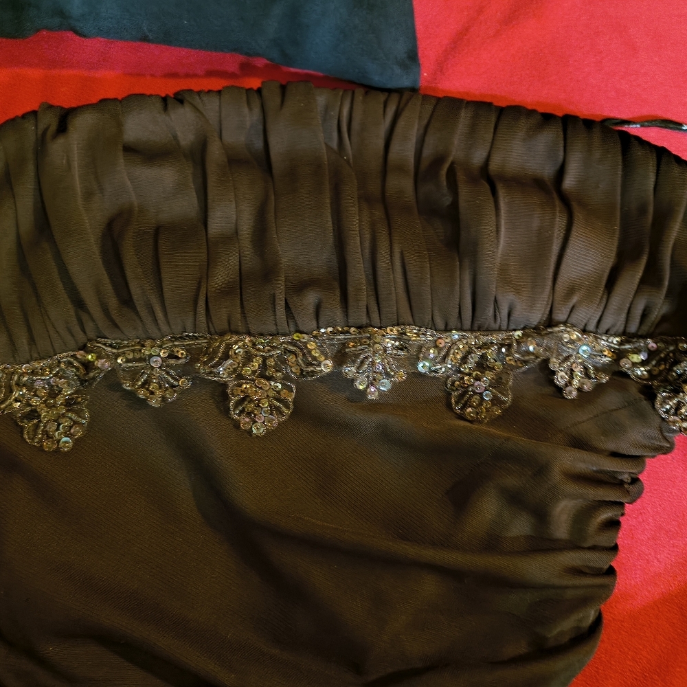 Vintage City Trianglew Chico Elegant Brown Beaded Evening Gown S - Picture 3 of 6